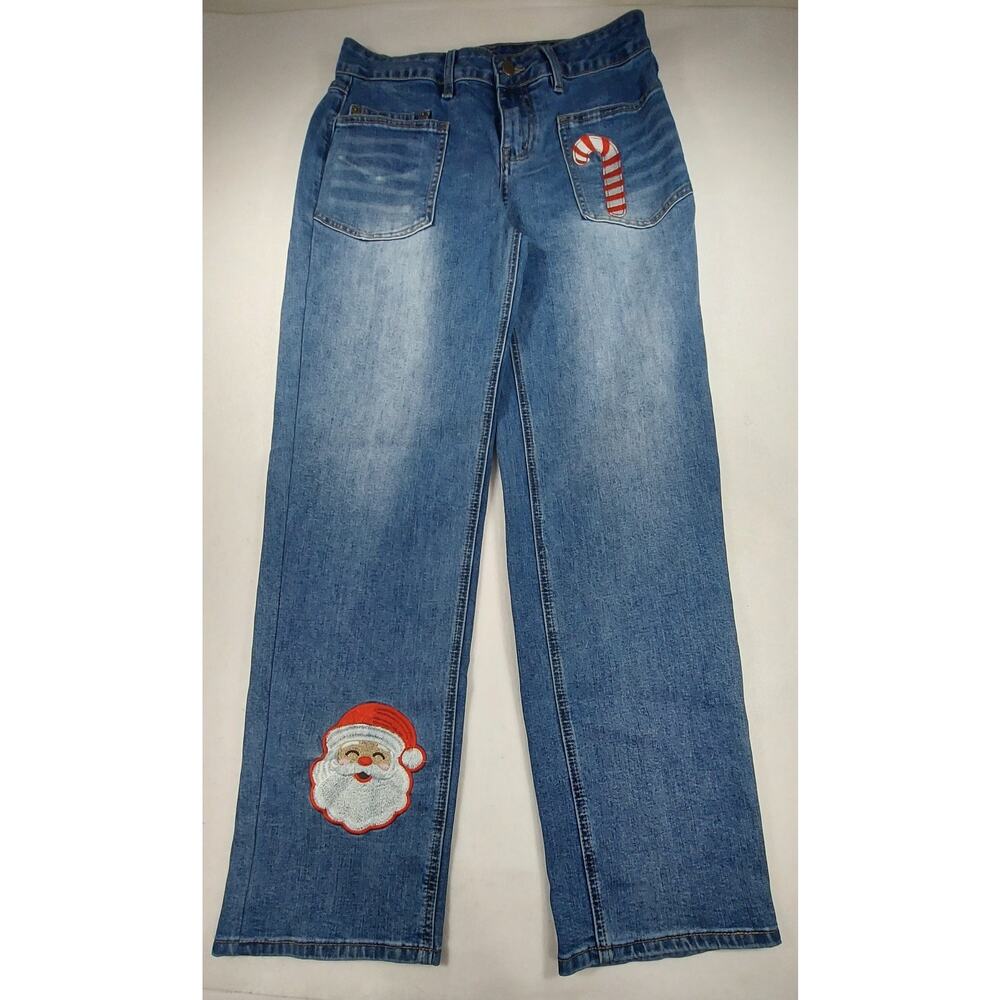 Flamingals Holiday Christmas Jeans Candy Cane Santa Embroidered Patch Medium